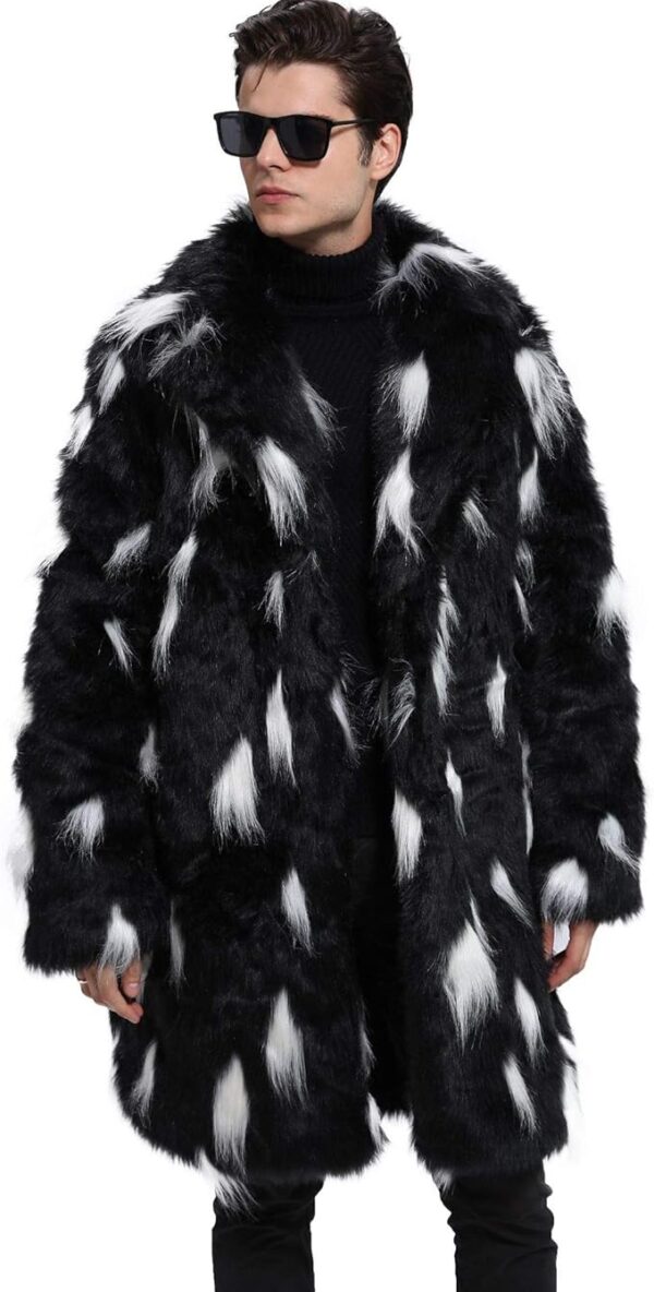 Men's Long Sleeve Faux Fur Coat - Image 3