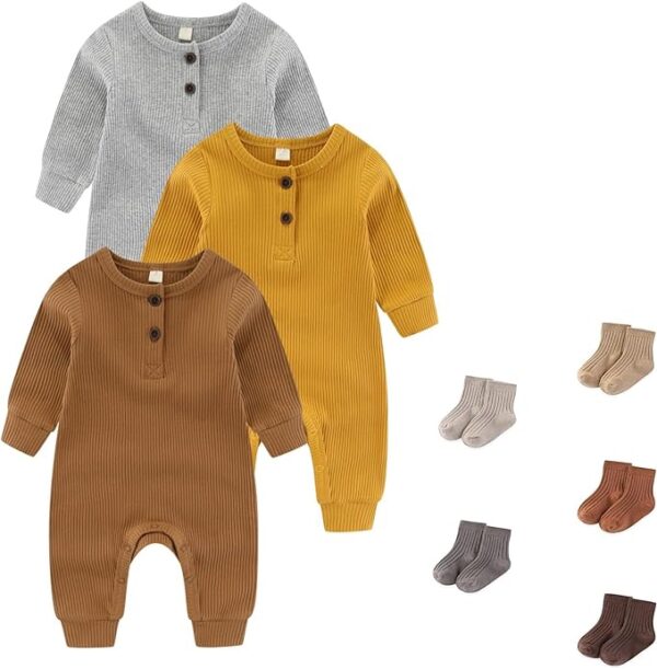 : Unisex Long Sleeve Baby Romper & Socks