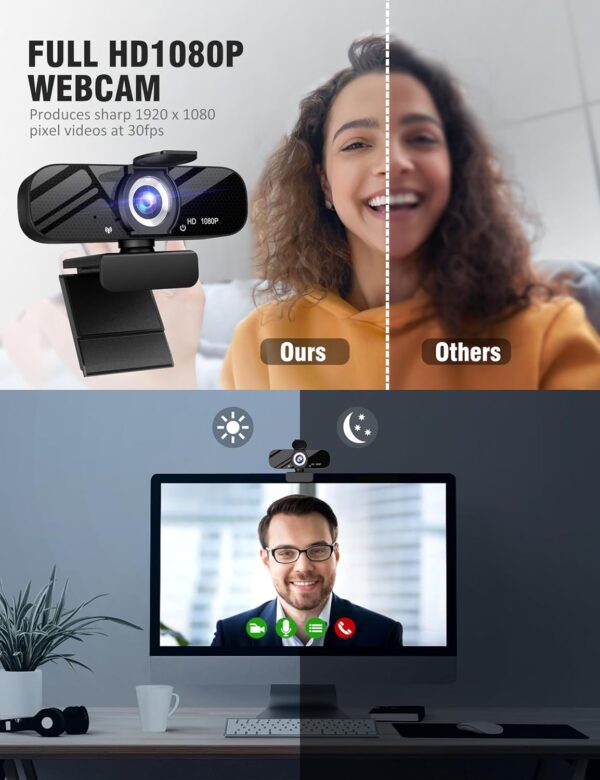 1080P Webcam with Microphone,Plug and Play USB Computer Camera for Conferencing - Image 3